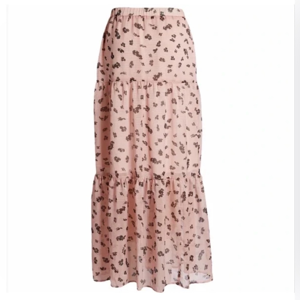 Leith NWT Pink Puff Floral Drift Tiered Maxi Skirt Size Large - Picture 3 of 11